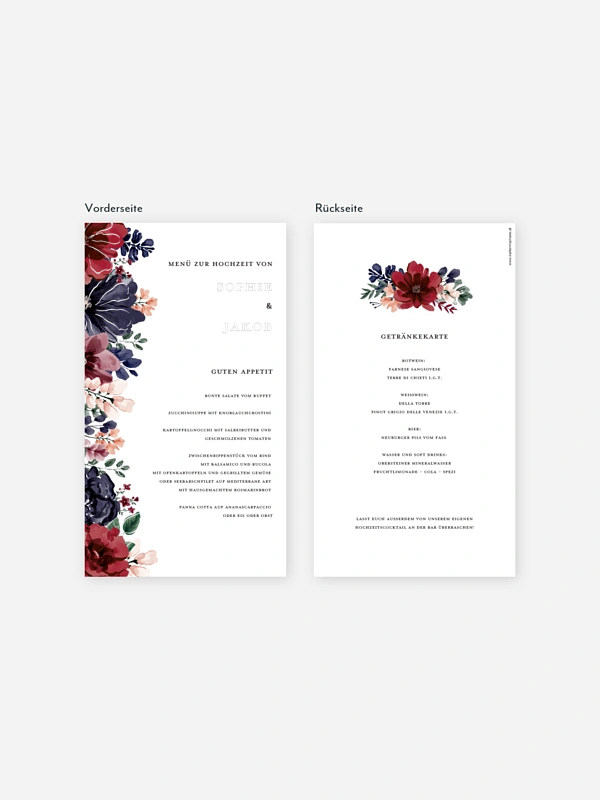 Menükarte Hochzeit Bouquet Frame