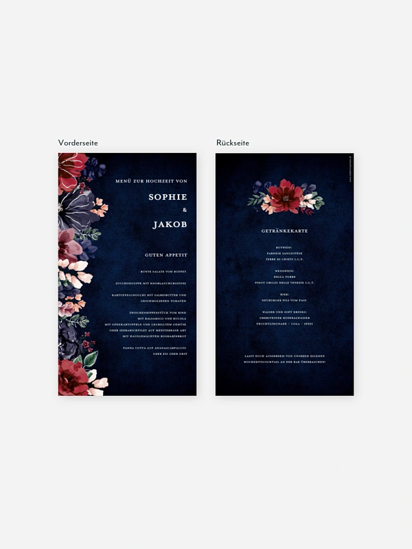 Menükarte Hochzeit Bouquet Frame