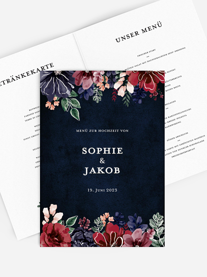 Menükarte Hochzeit Bouquet Frame