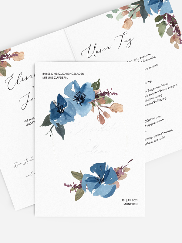 Hochzeitseinladung Blue Flowers