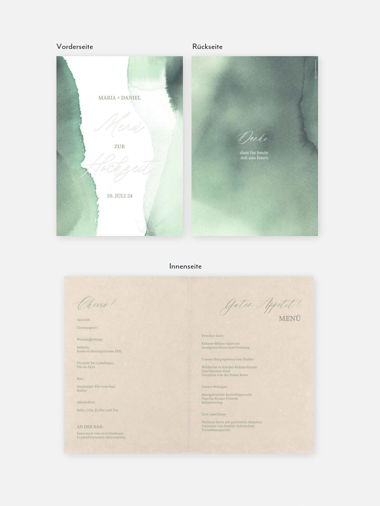 Menükarte Hochzeit Typo Love
