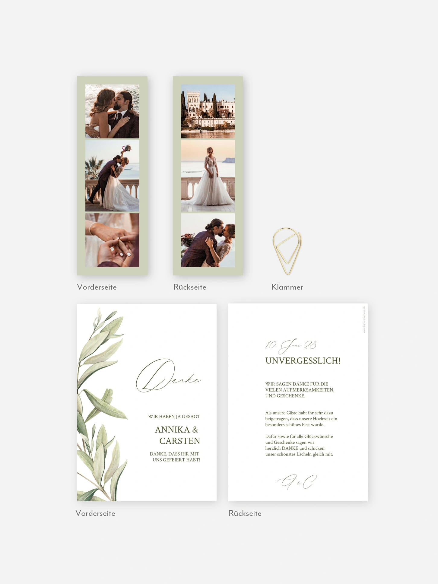 Dankeskarte Hochzeit Elegant Olive