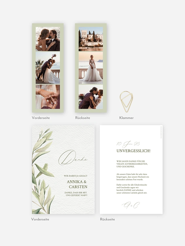 Dankeskarte Hochzeit Elegant Olive