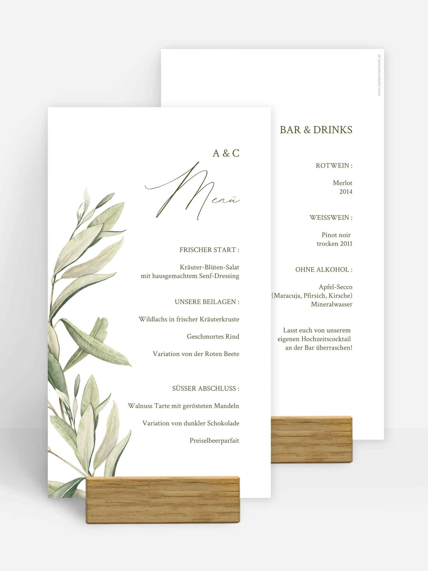 Menükarte Hochzeit Elegant Olive