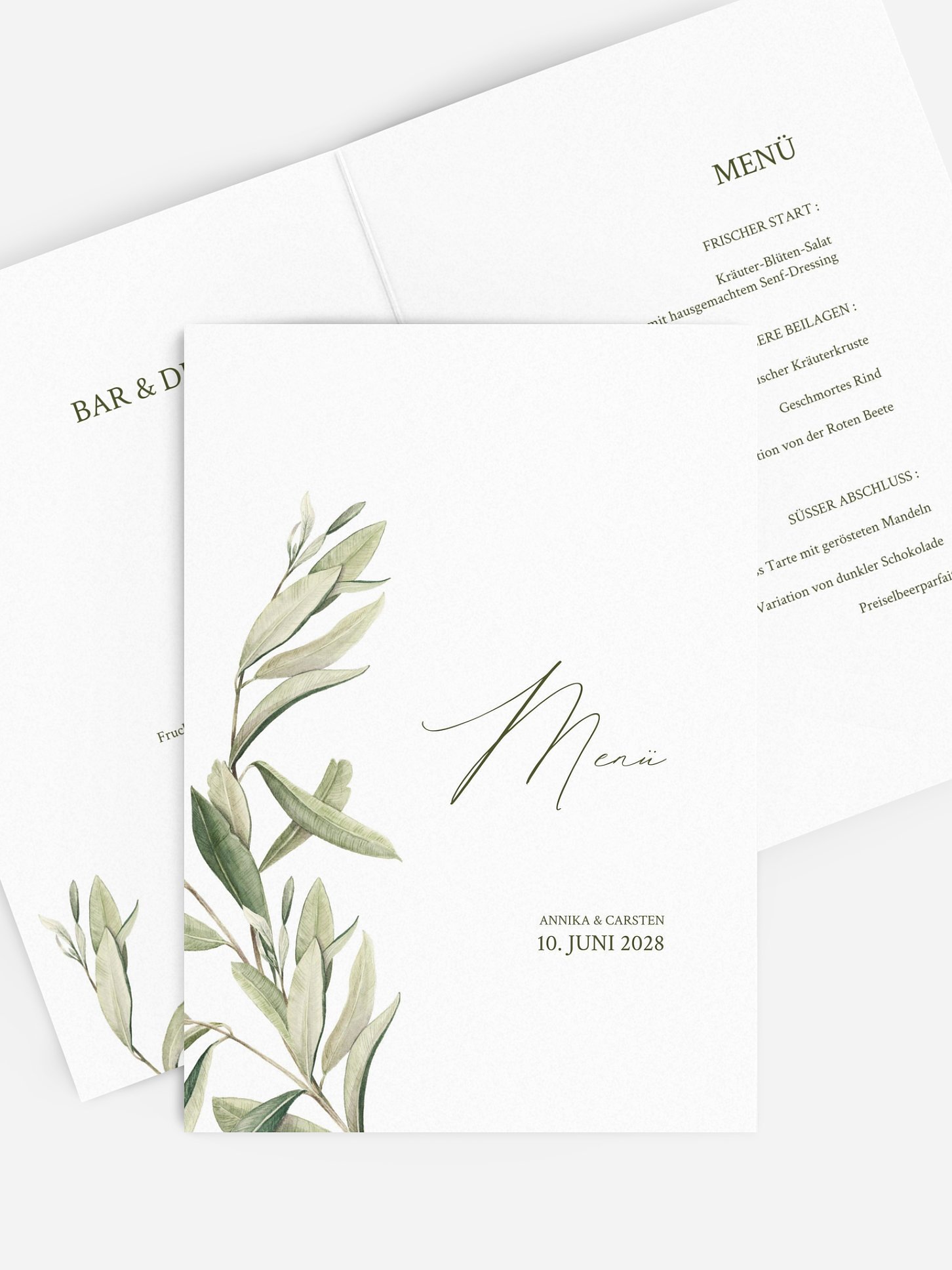 Menükarte Hochzeit Elegant Olive