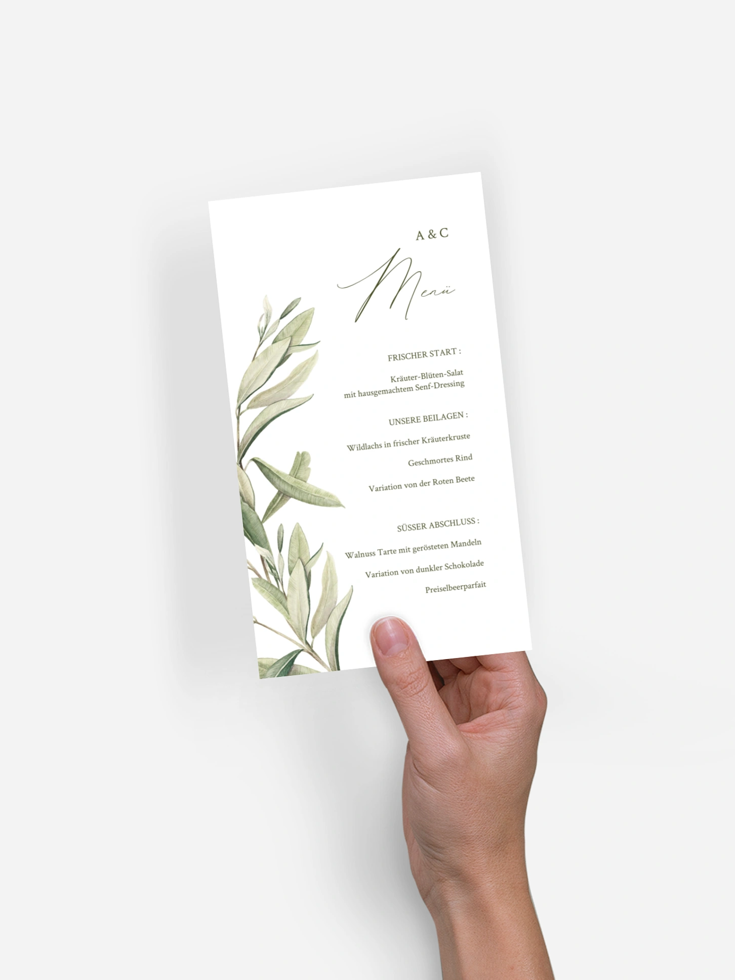 Menükarte Hochzeit Elegant Olive