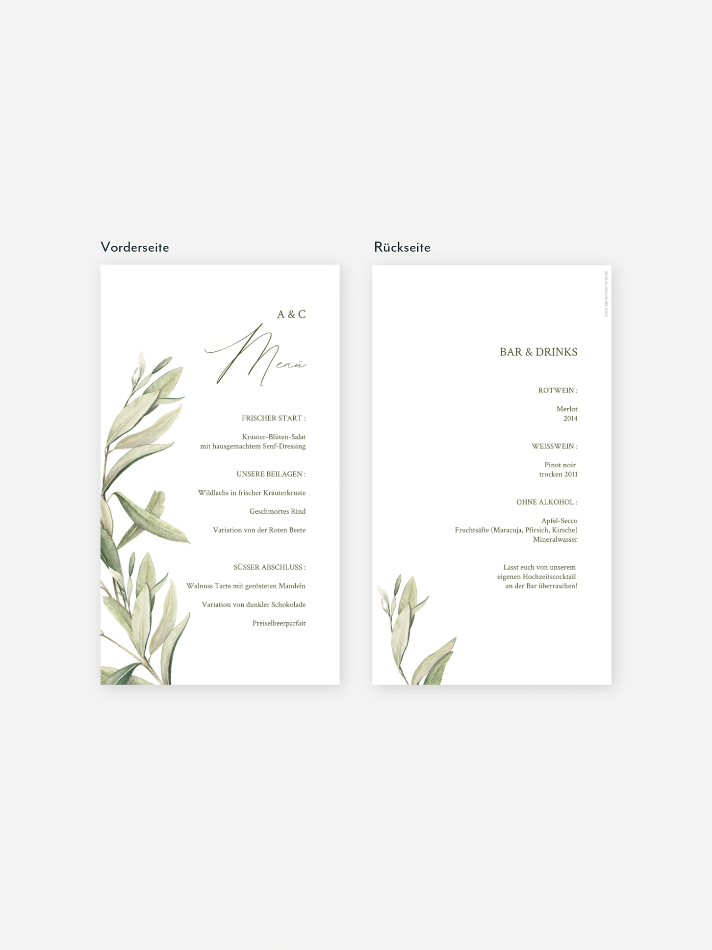 Menükarte Hochzeit Elegant Olive
