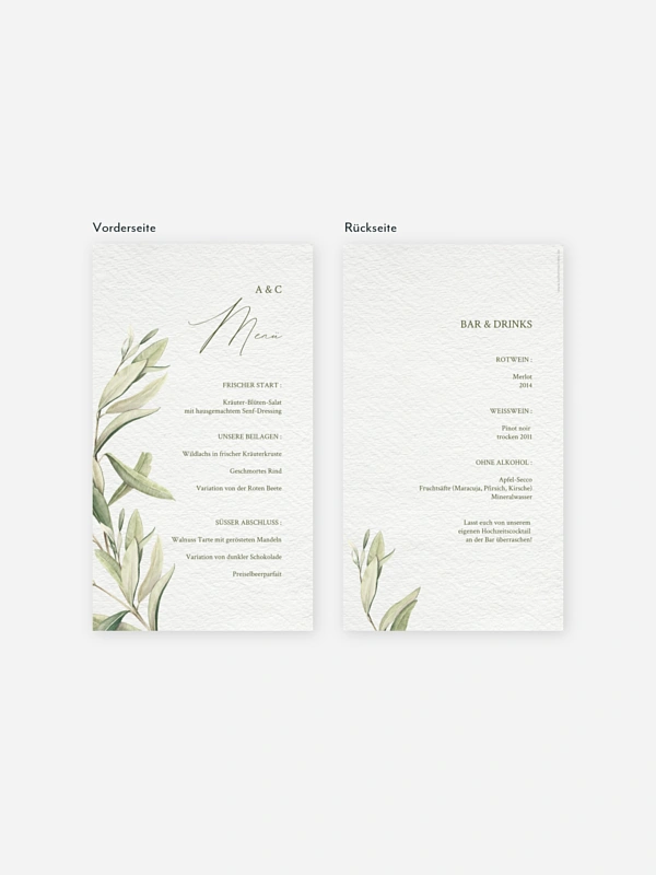 Menükarte Hochzeit Elegant Olive