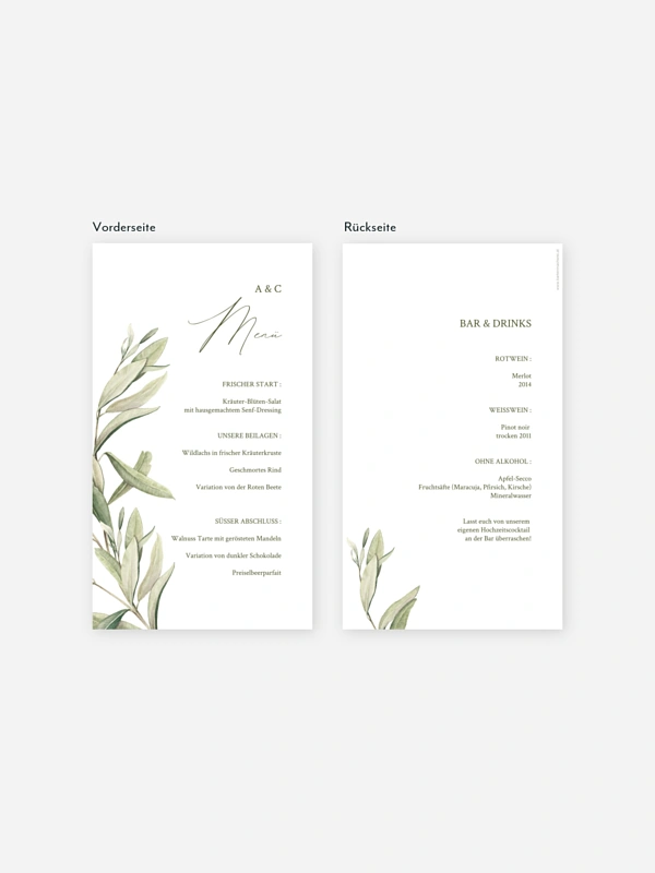 Menükarte Hochzeit Elegant Olive