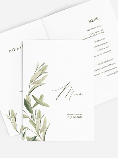Menükarte Hochzeit Elegant Olive