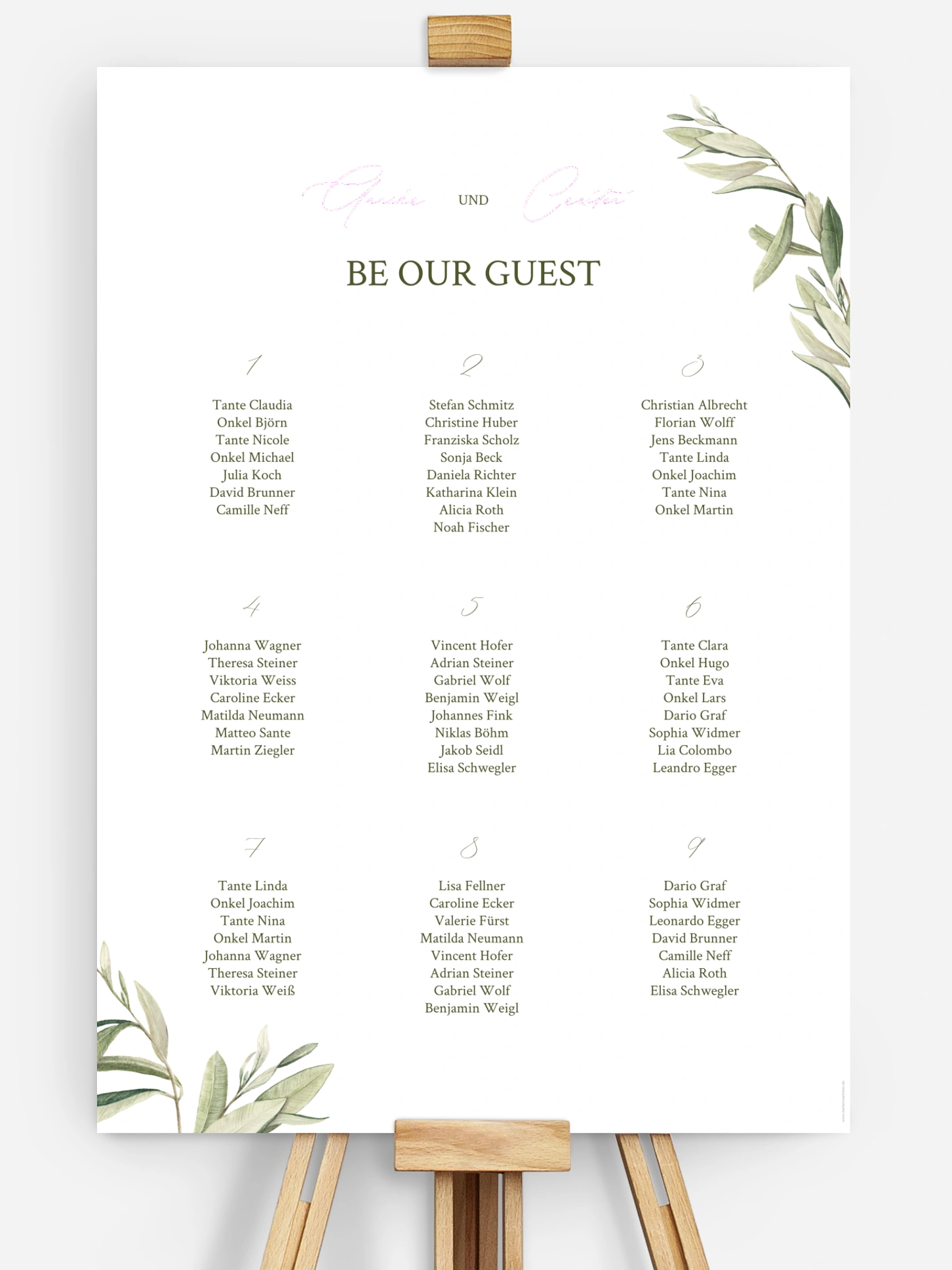 Sitzplan Plakat Elegant Olive