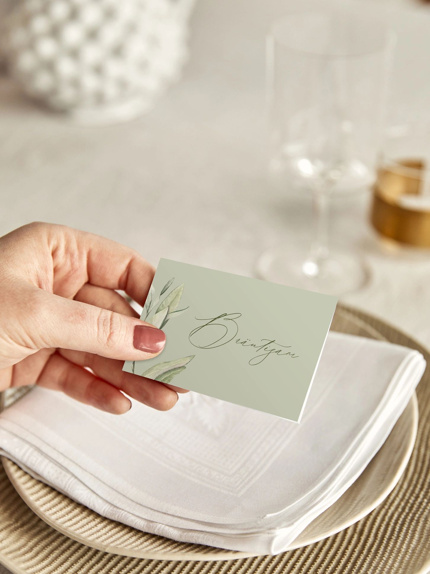 Tischkarte Hochzeit Elegant Olive