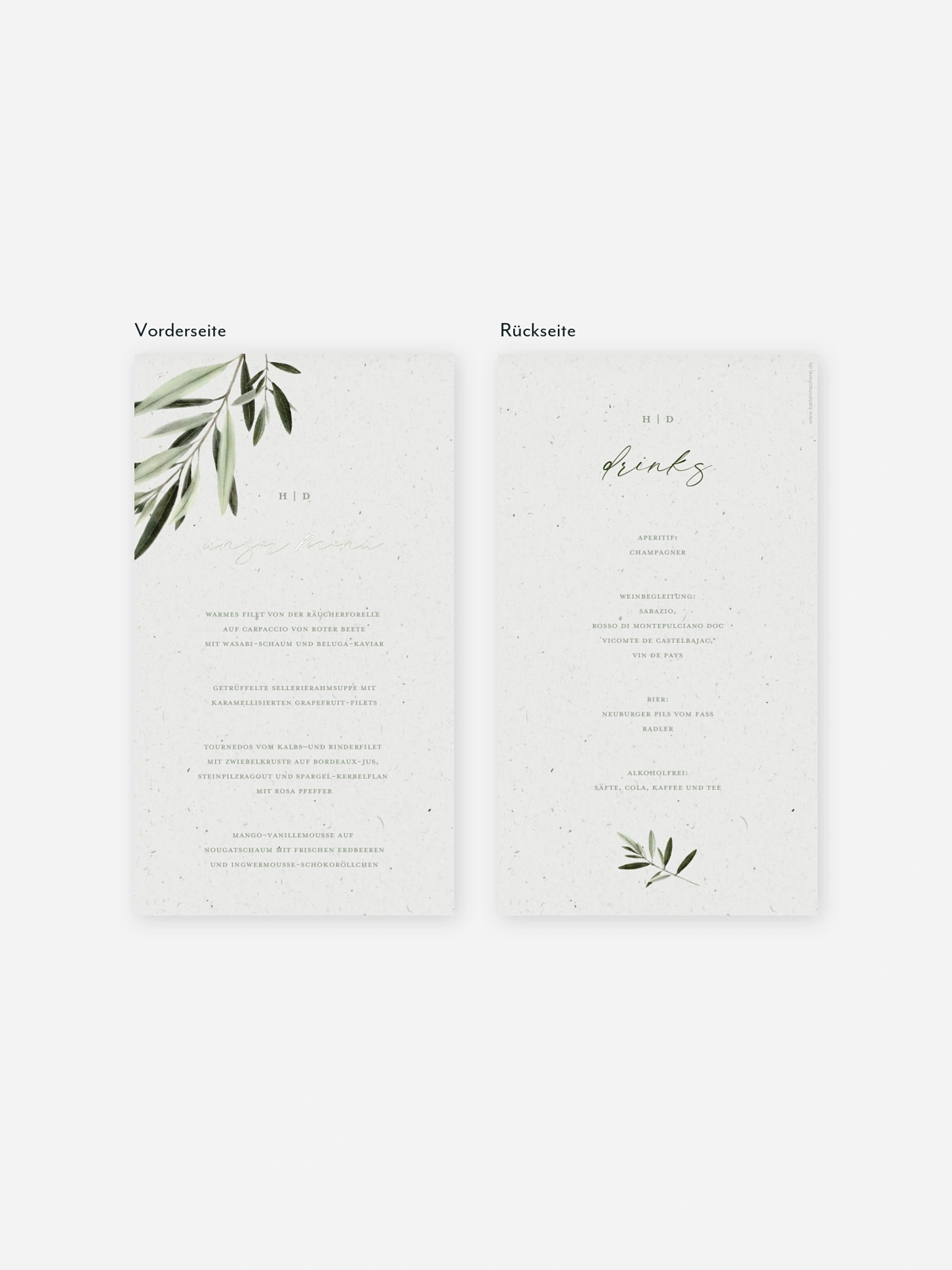 Menükarte Hochzeit Scent of Olives