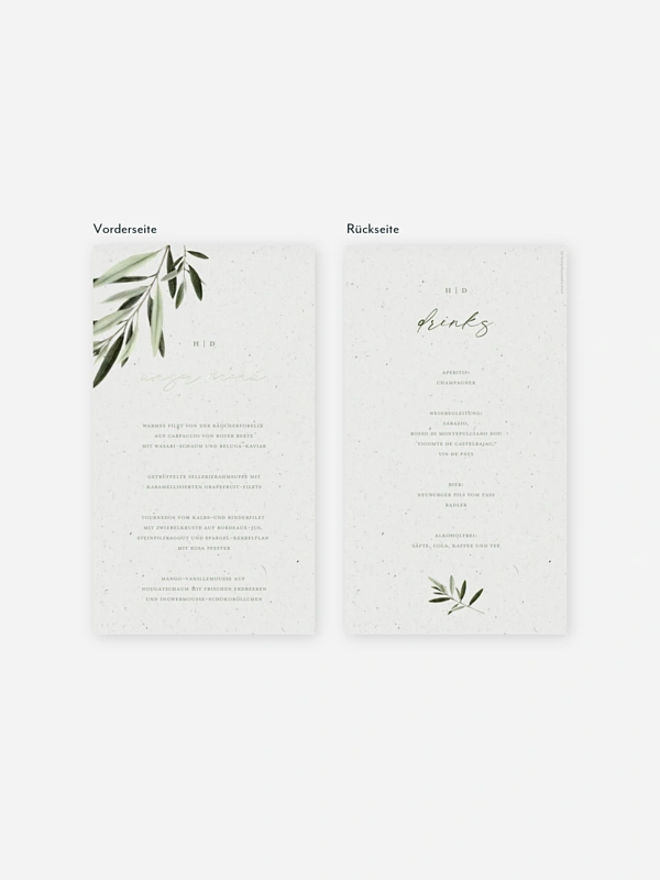 Menükarte Hochzeit Scent of Olives