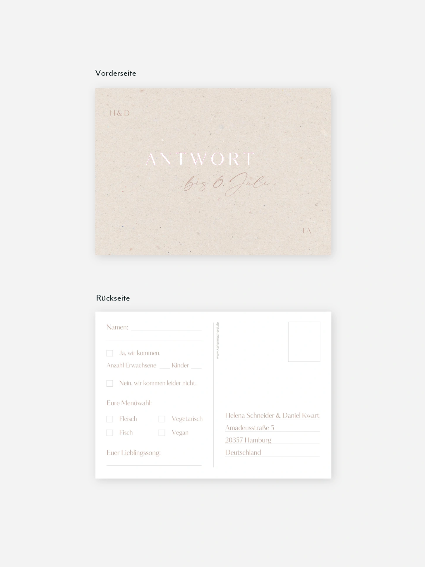 Antwortkarte Hochzeit Romance Letters
