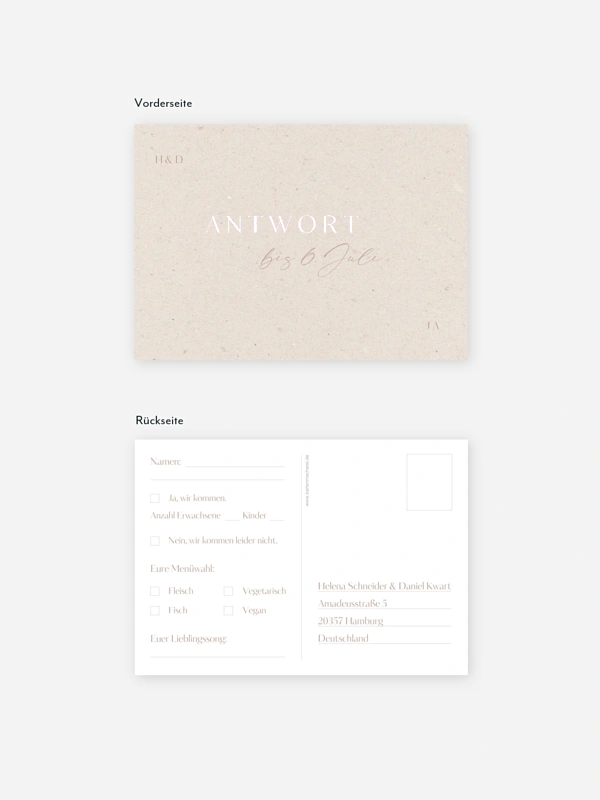 Antwortkarte Hochzeit Romance Letters