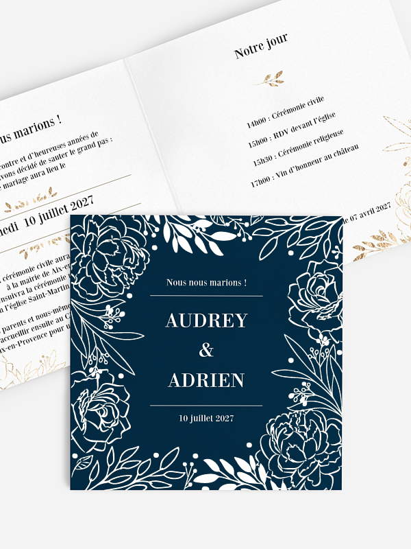 Faire-part de mariage Gold flowers