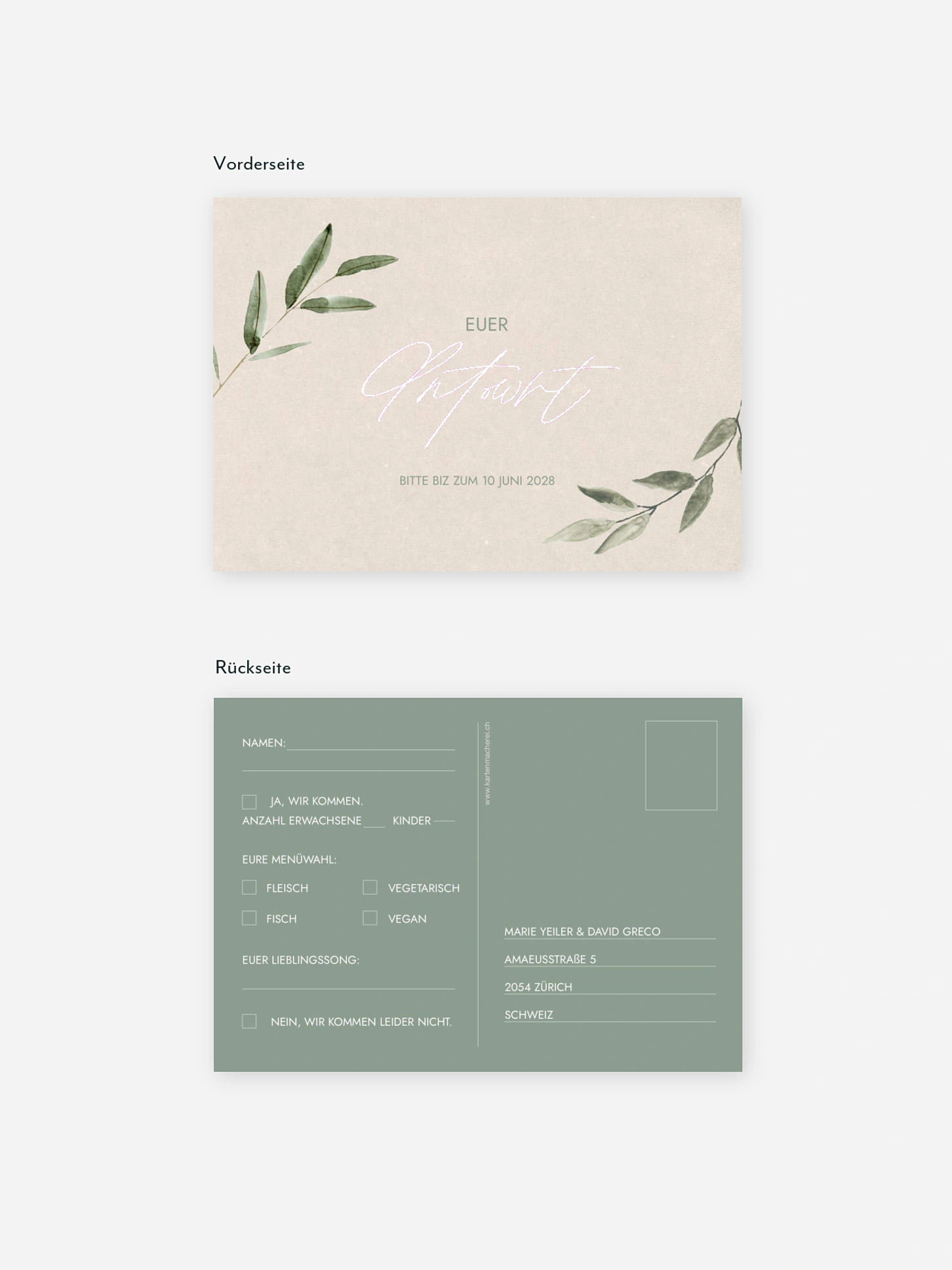 Antwortkarte Hochzeit Green Dream