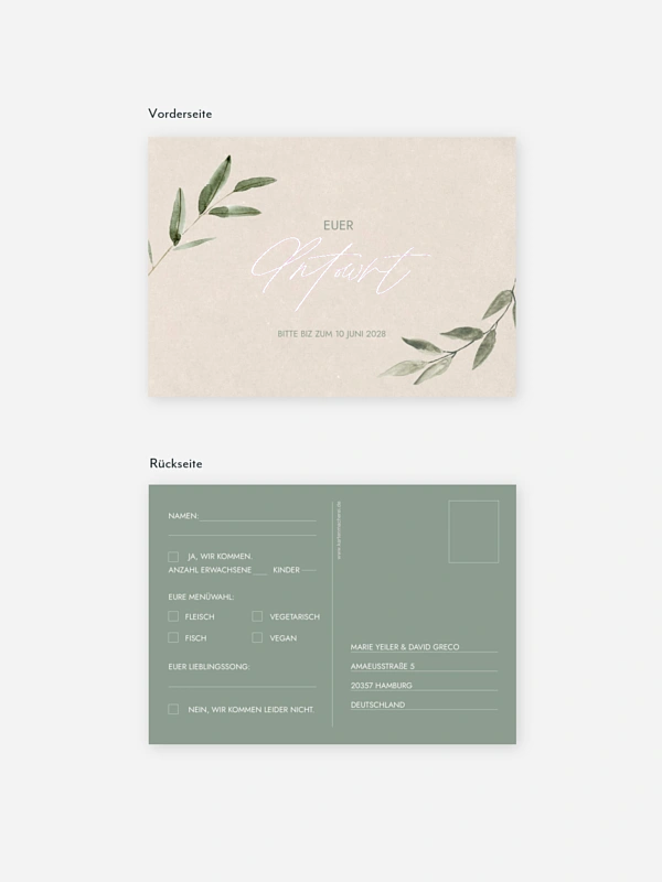 Antwortkarte Hochzeit Green Dream