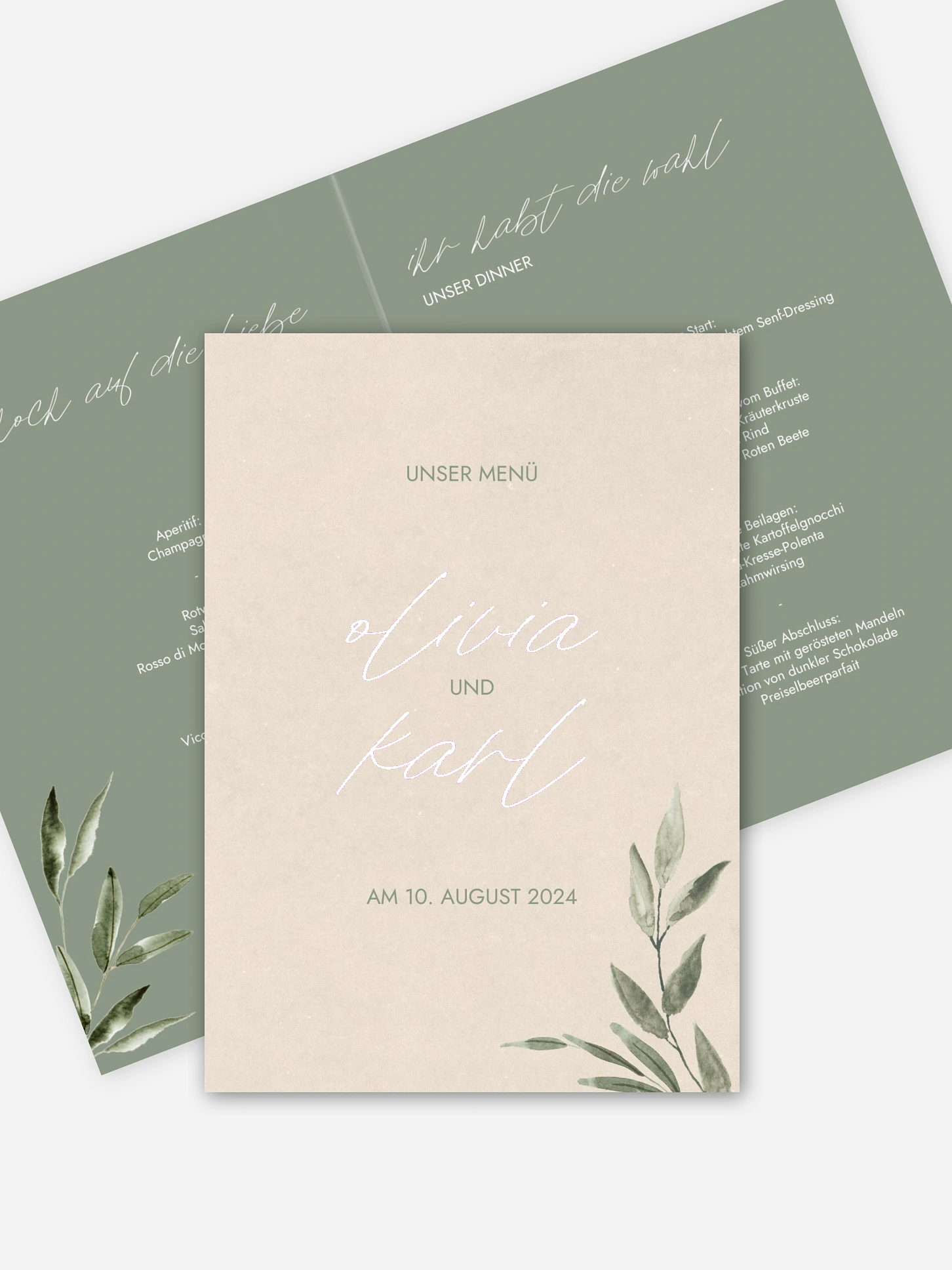 Menükarte Hochzeit Green Dream