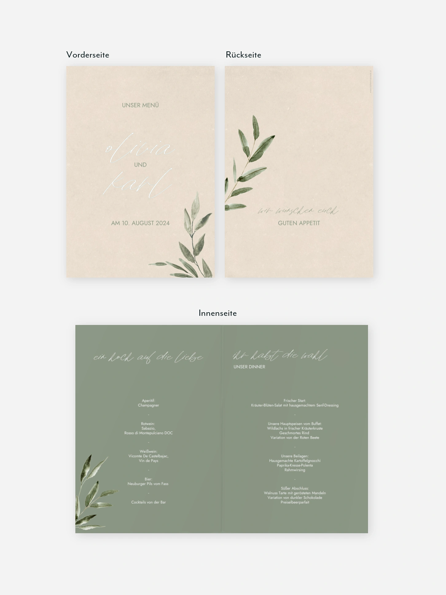 Menükarte Hochzeit Green Dream