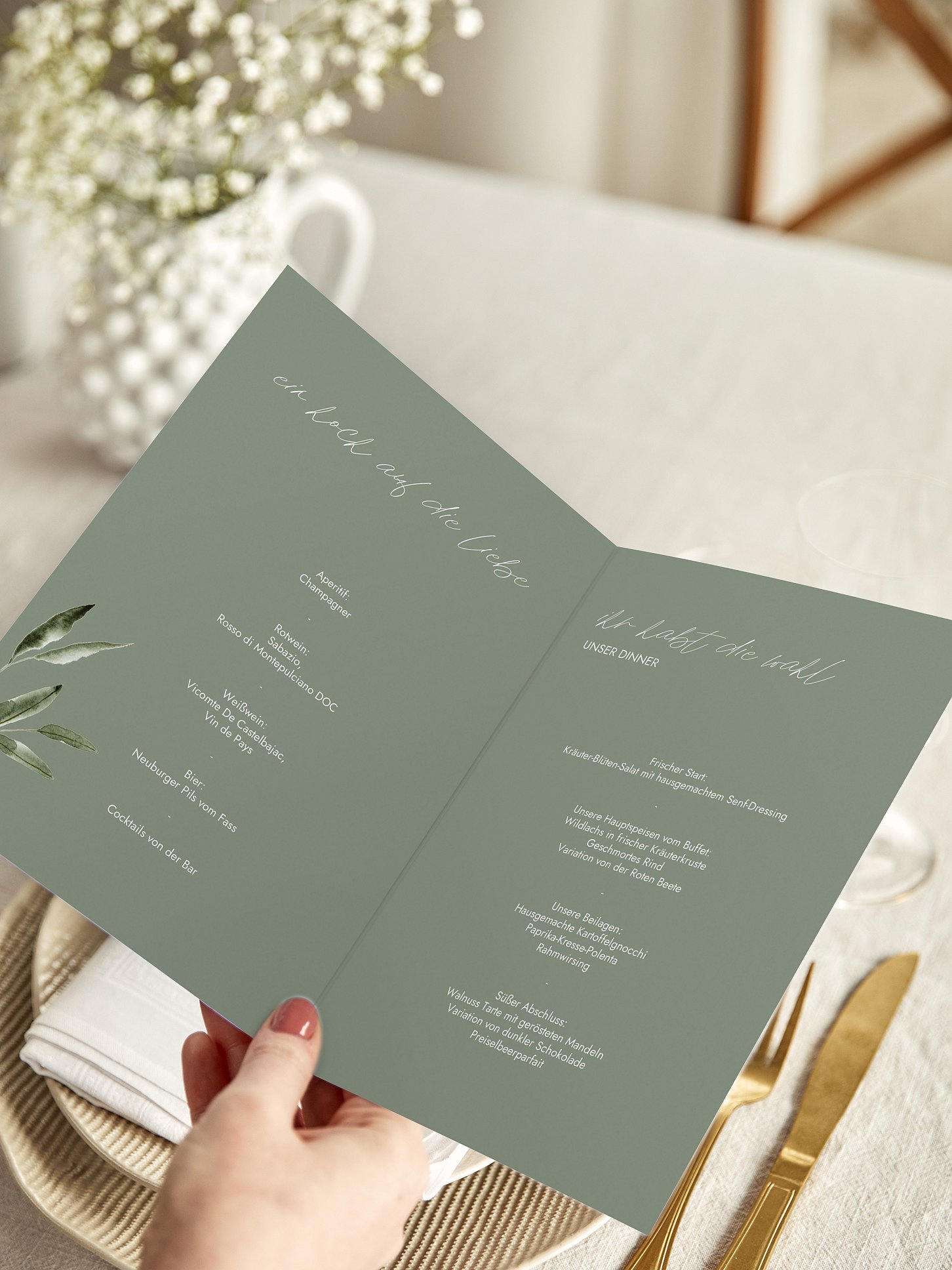 Menükarte Hochzeit Green Dream