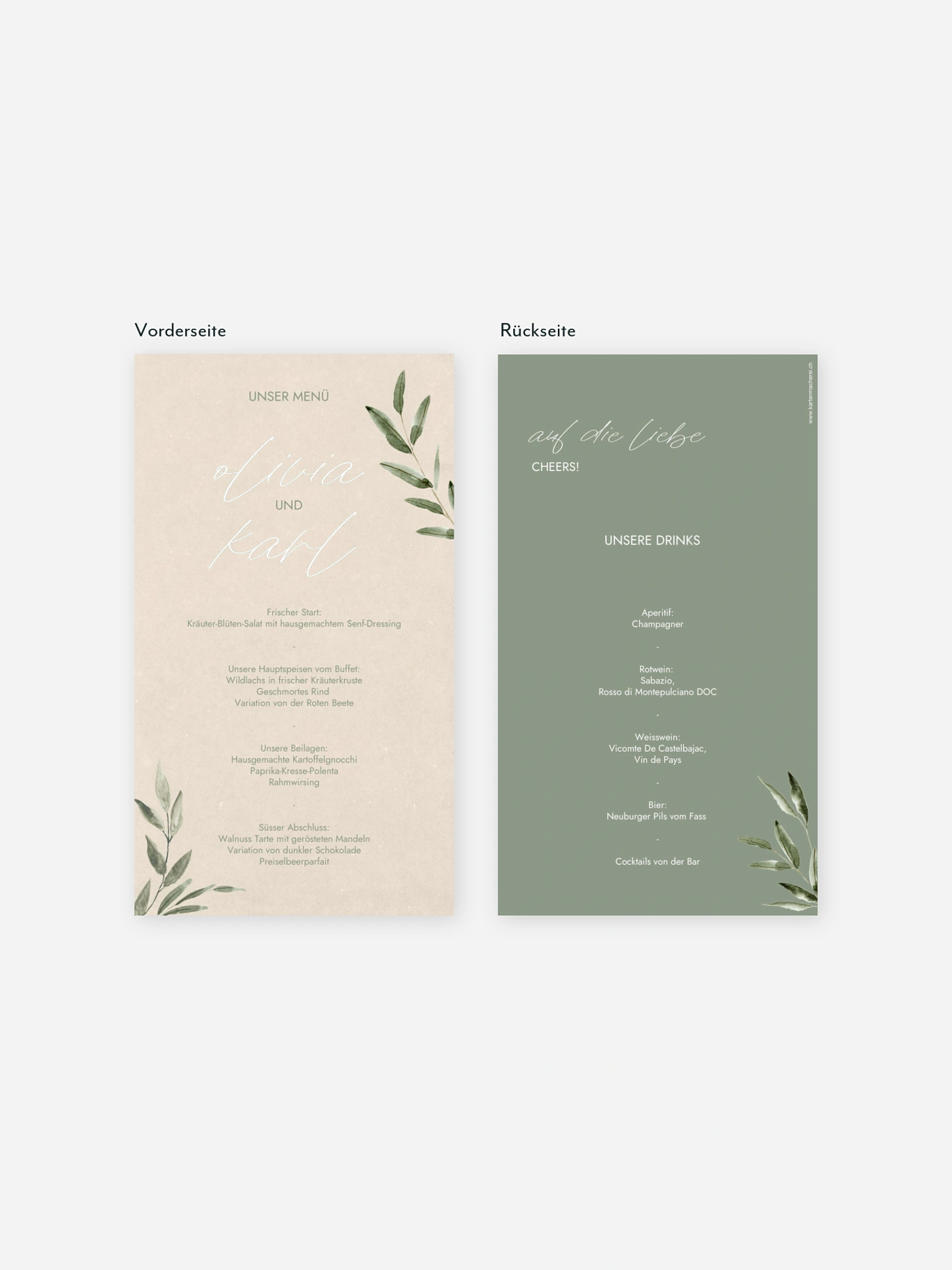 Menükarte Hochzeit Green Dream