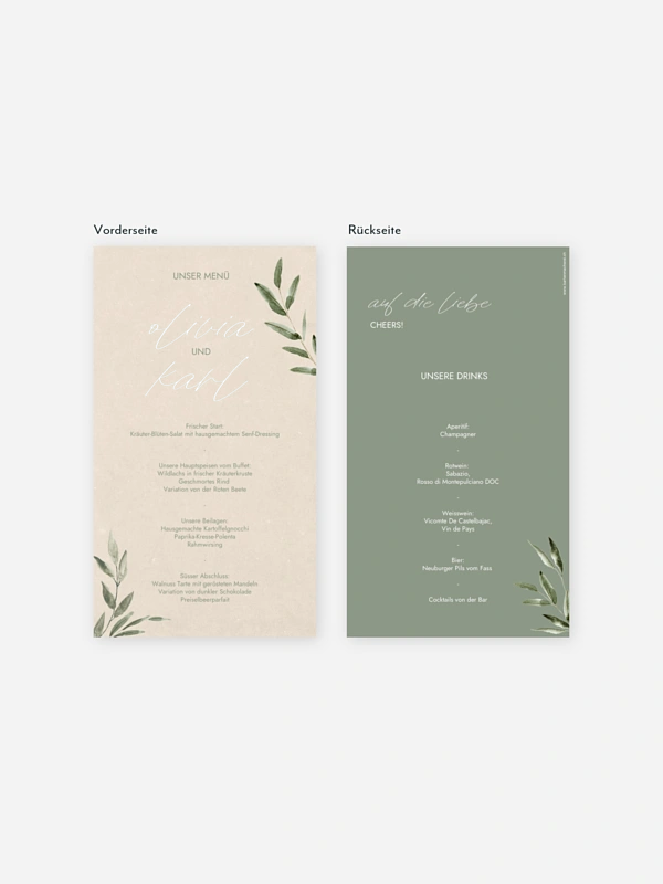 Menükarte Hochzeit Green Dream