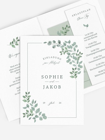 Hochzeitseinladung Watercolor Leaves
