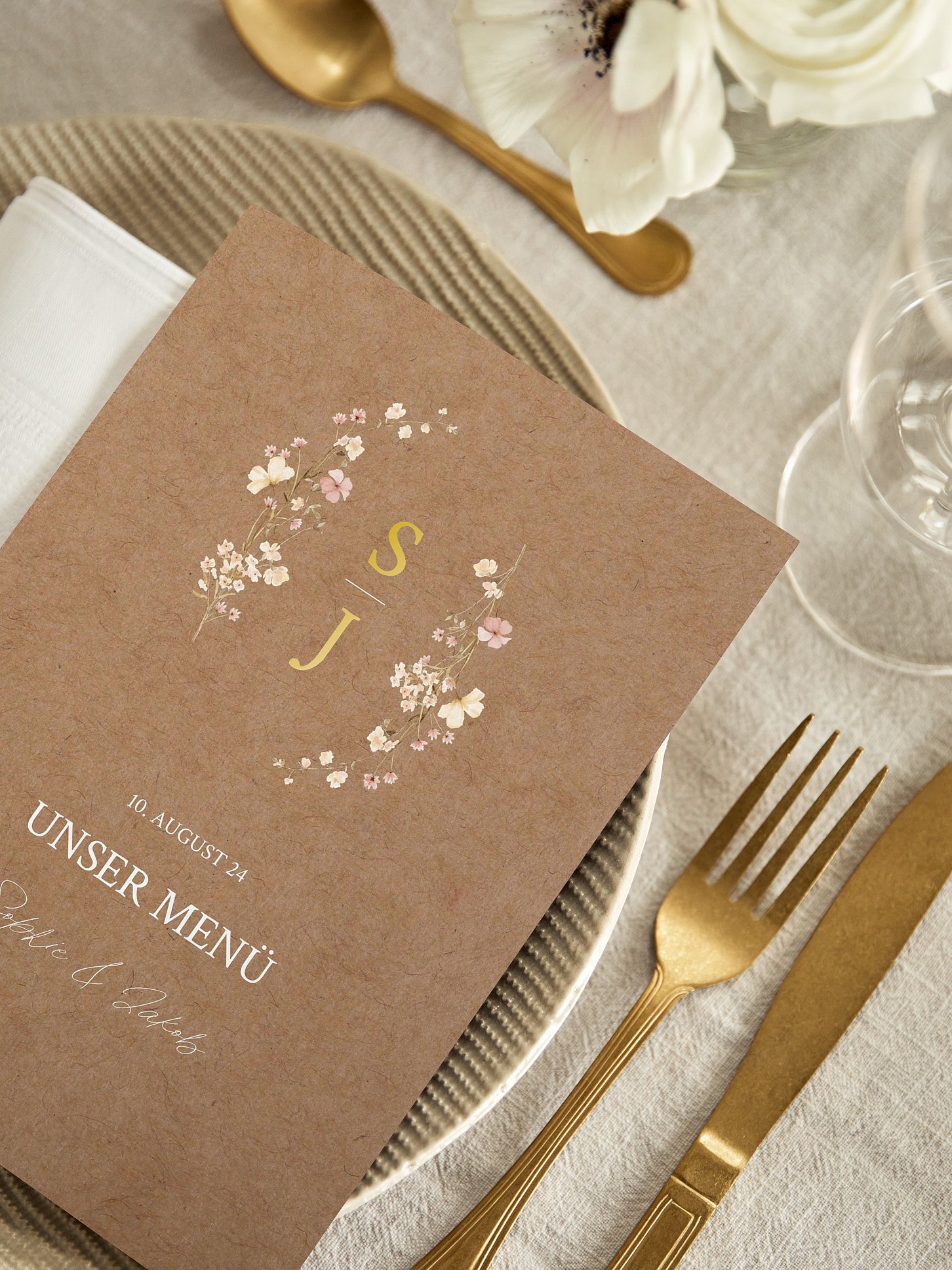 Menükarte Hochzeit Monogram Bloom