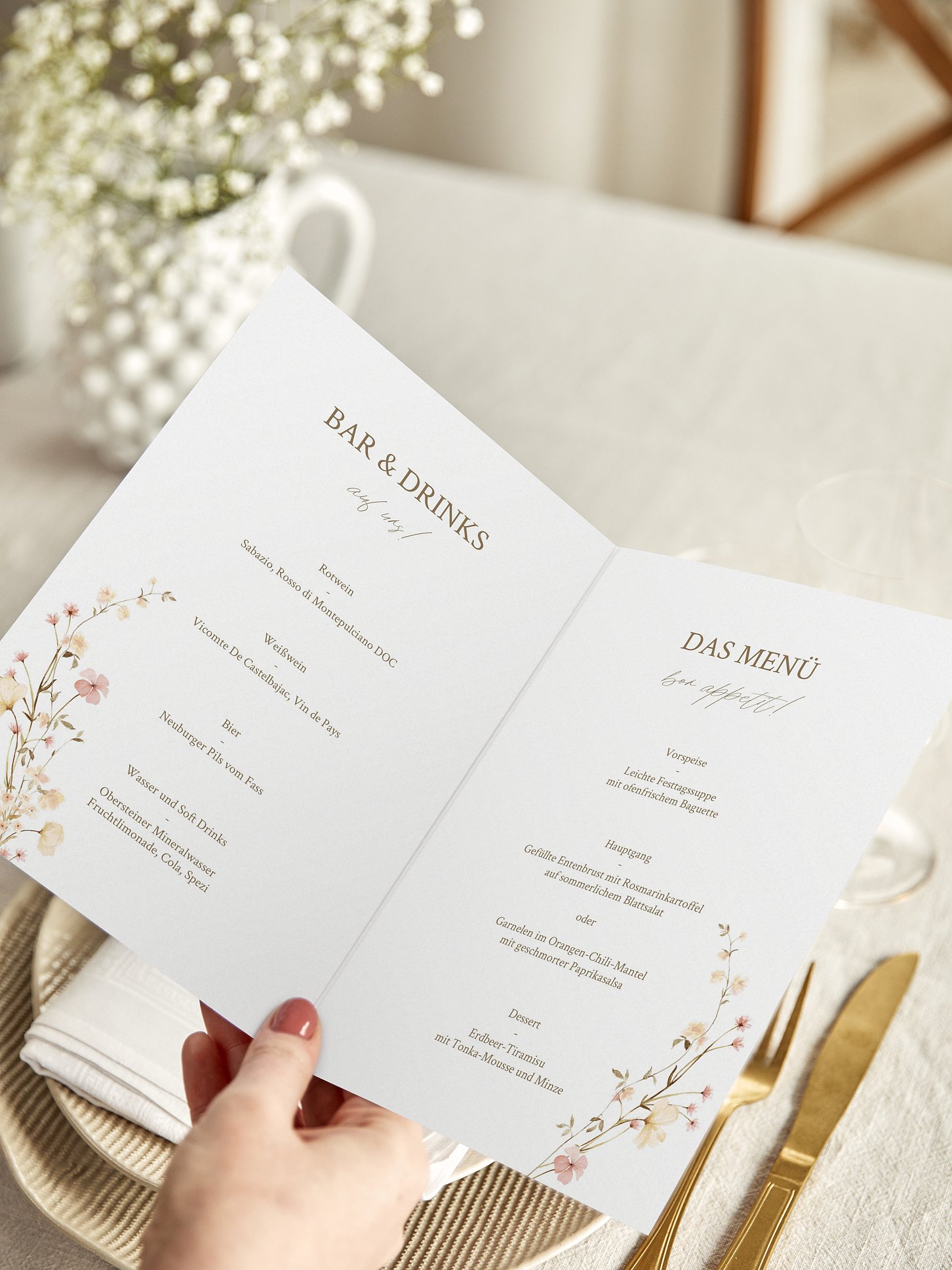 Menükarte Hochzeit Monogram Bloom