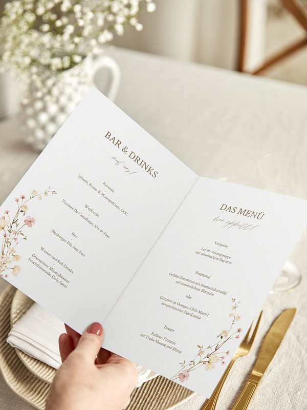 Menükarte Hochzeit Monogram Bloom