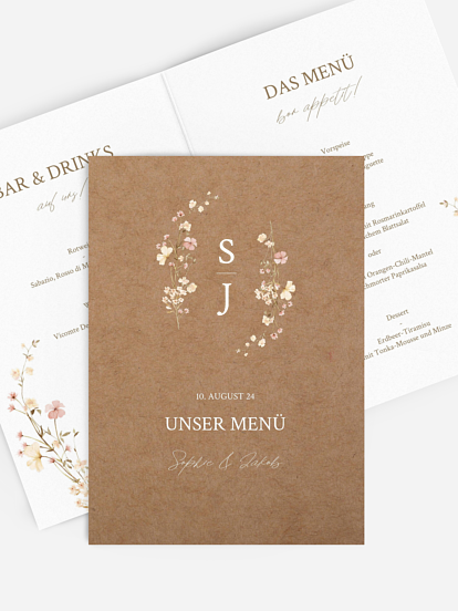 Menükarte Hochzeit Monogram Bloom