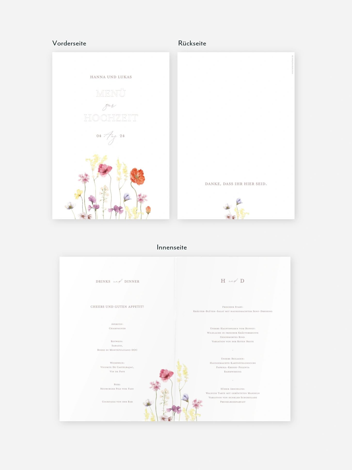 Menükarte Hochzeit Les Fleurs