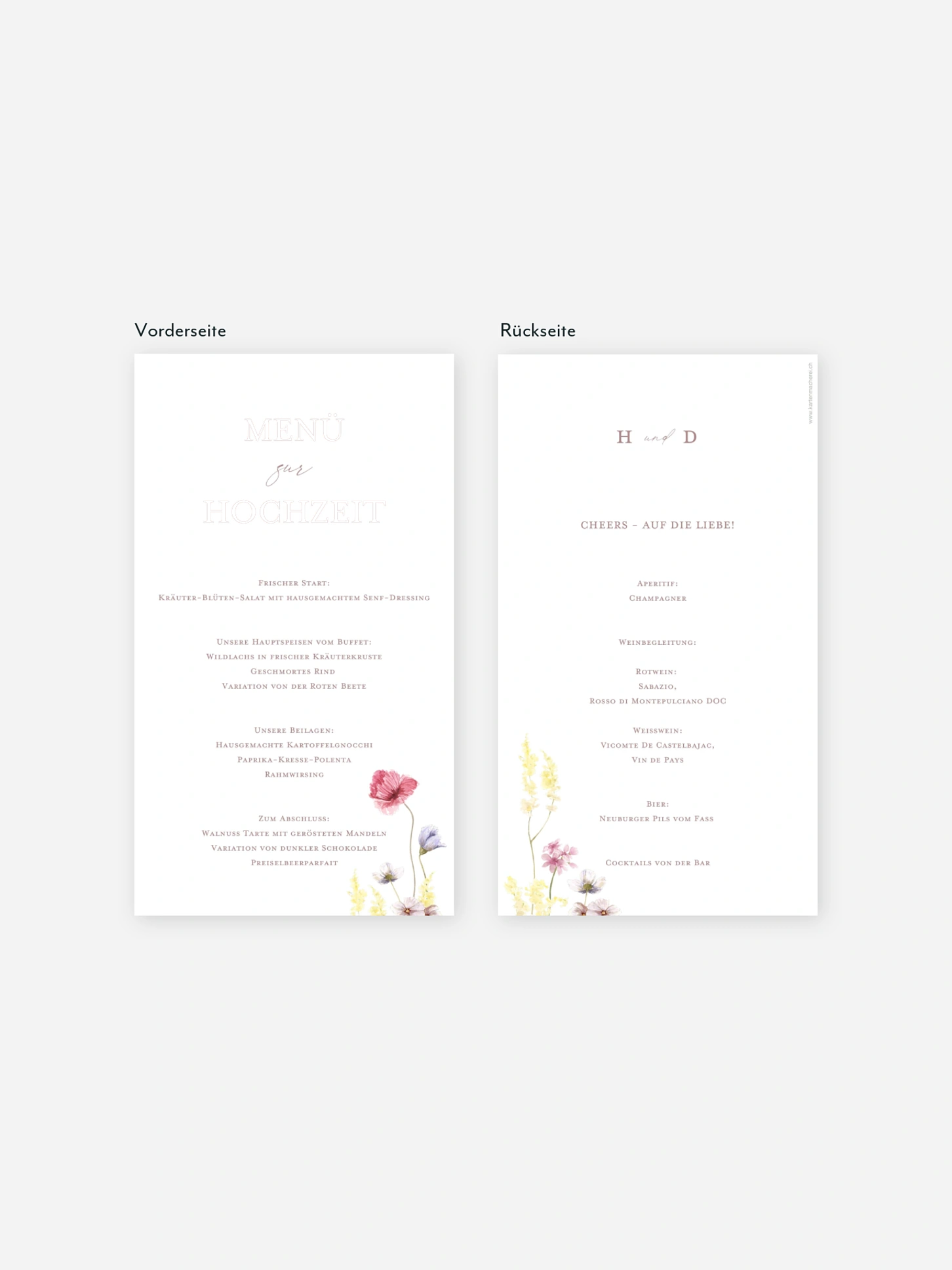 Menükarte Hochzeit Les Fleurs
