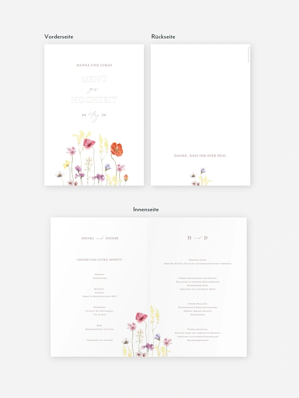 Menükarte Hochzeit Les Fleurs