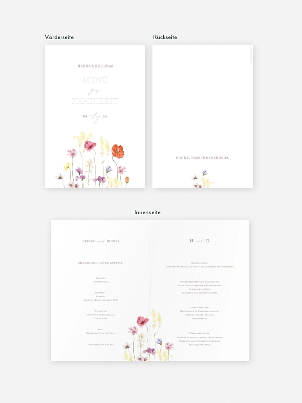 Menükarte Hochzeit Les Fleurs