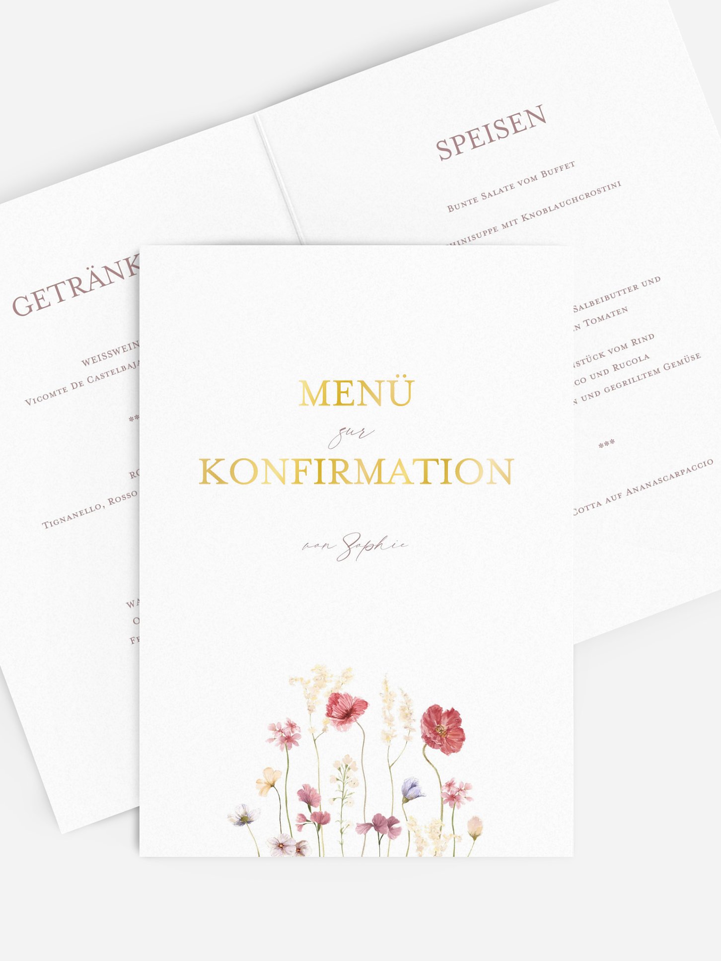 Menükarte Konfirmation Les Fleurs