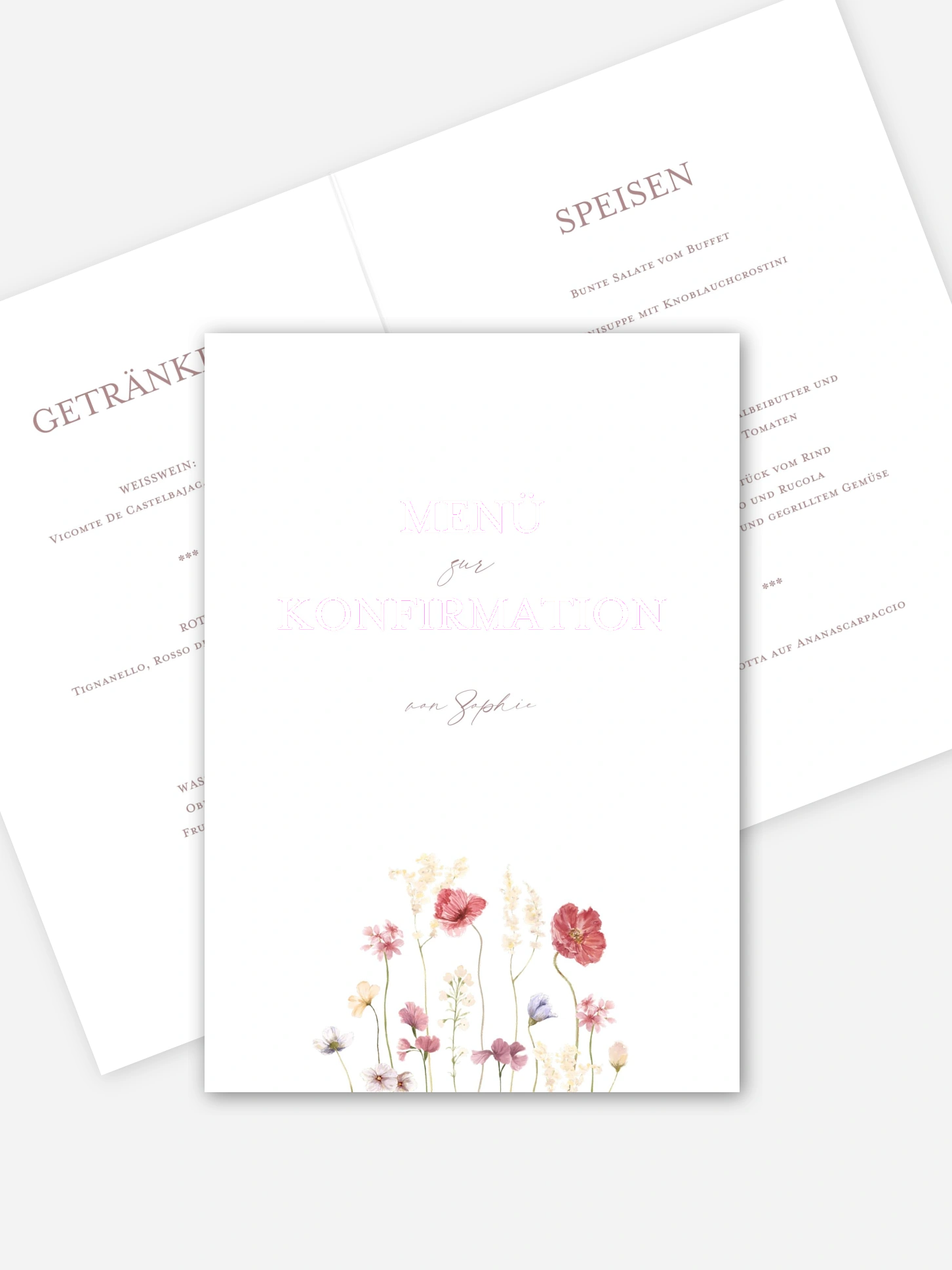 Menükarte Konfirmation Les Fleurs