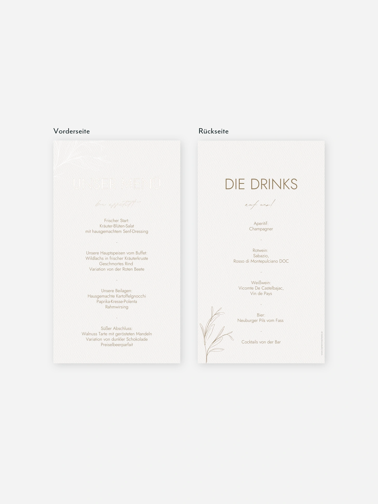 Menükarte Hochzeit Golden Olive