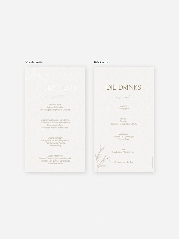 Menükarte Hochzeit Golden Olive