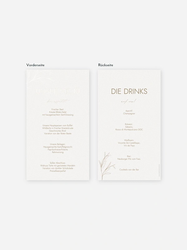 Menükarte Hochzeit Golden Olive