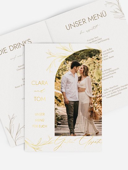 Menükarte Hochzeit Golden Olive