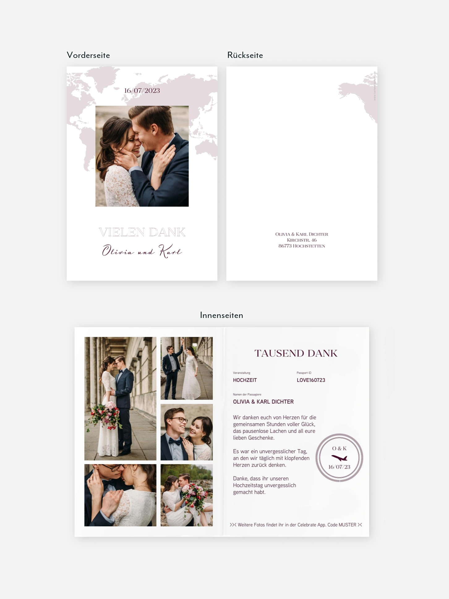 Dankeskarte Hochzeit Reisepass