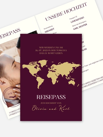 Hochzeitseinladung Reisepass