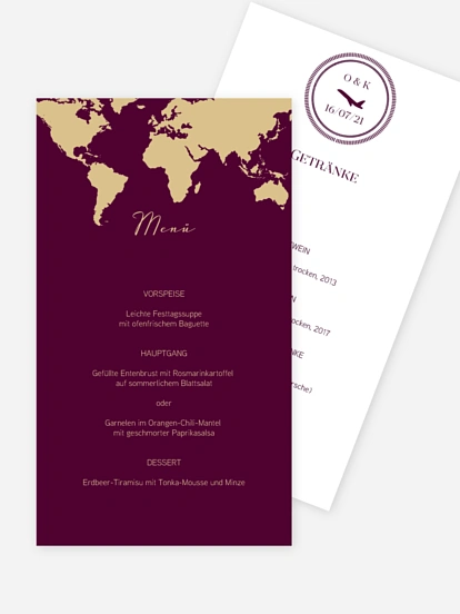 Menükarte Hochzeit Reisepass