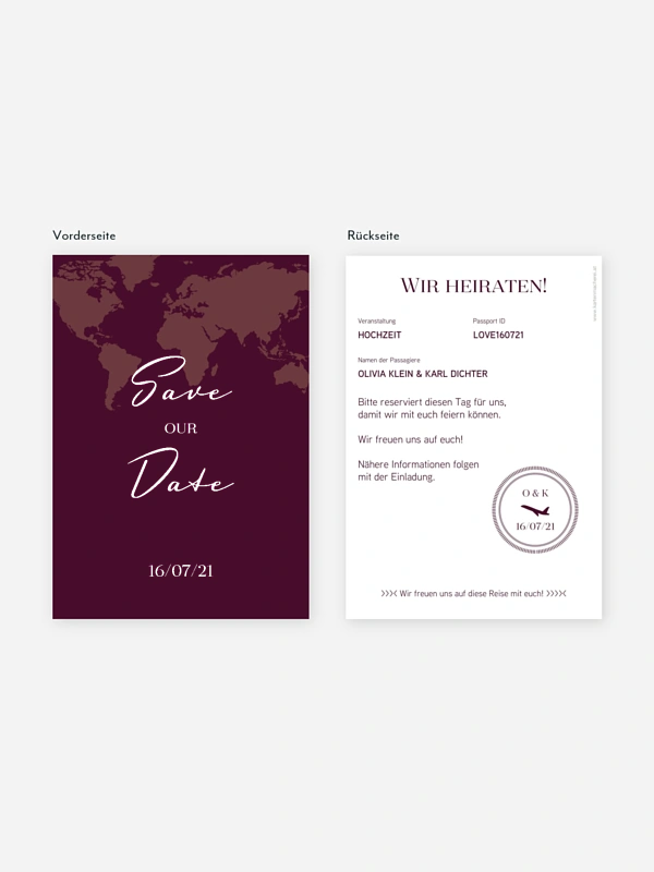 Save-the-Date Karte Reisepass