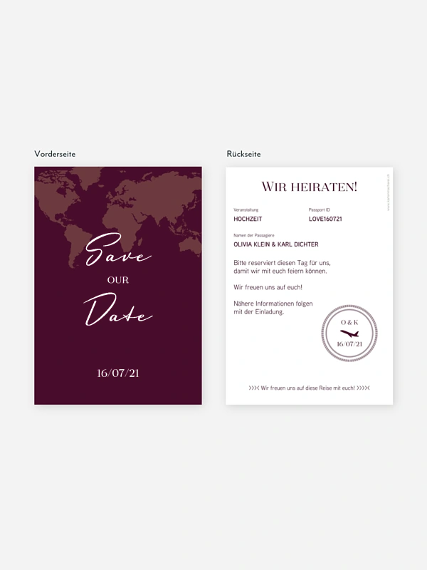 Save-the-Date Karte Reisepass