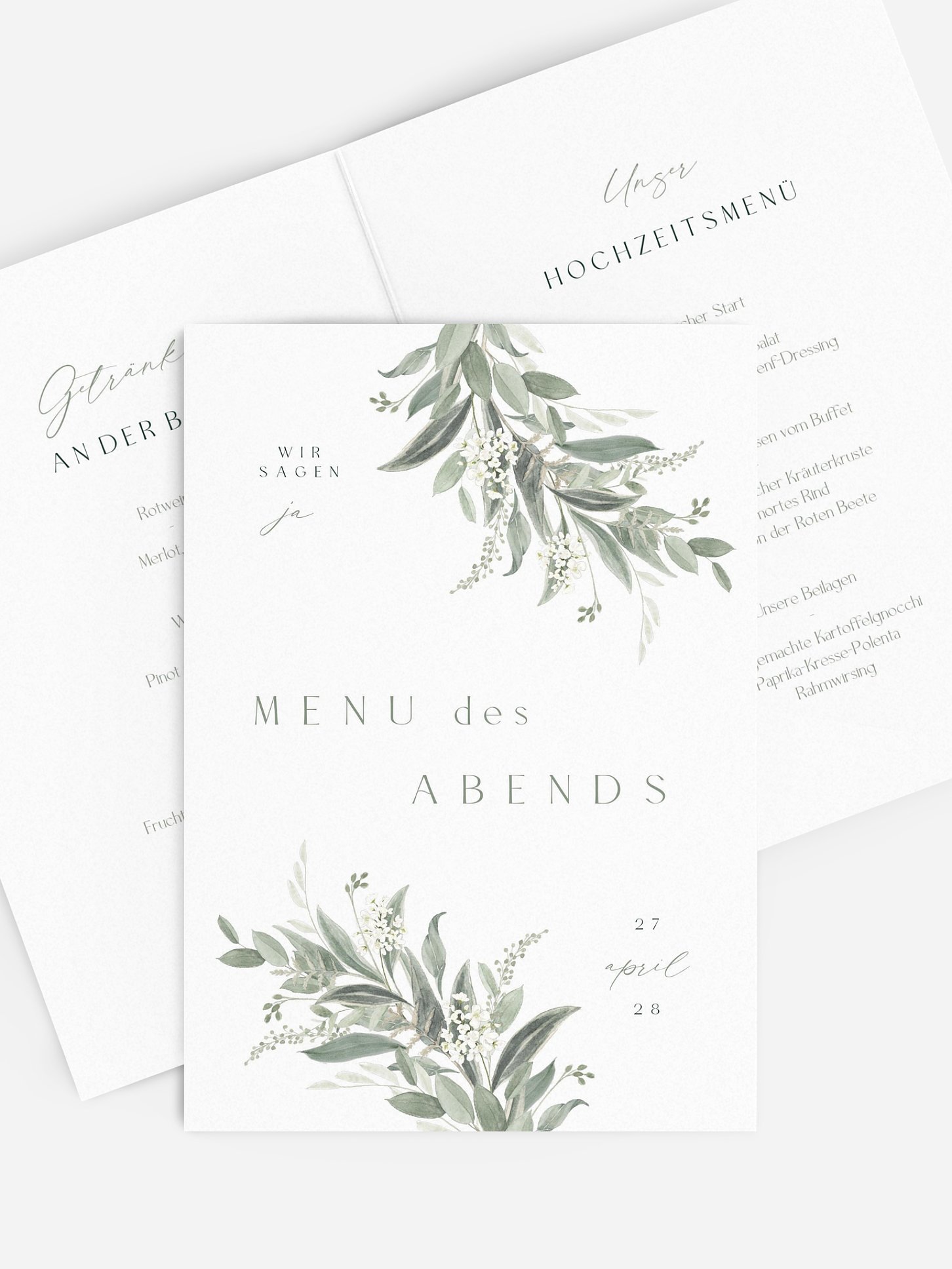 Menükarte Hochzeit Leaf Love