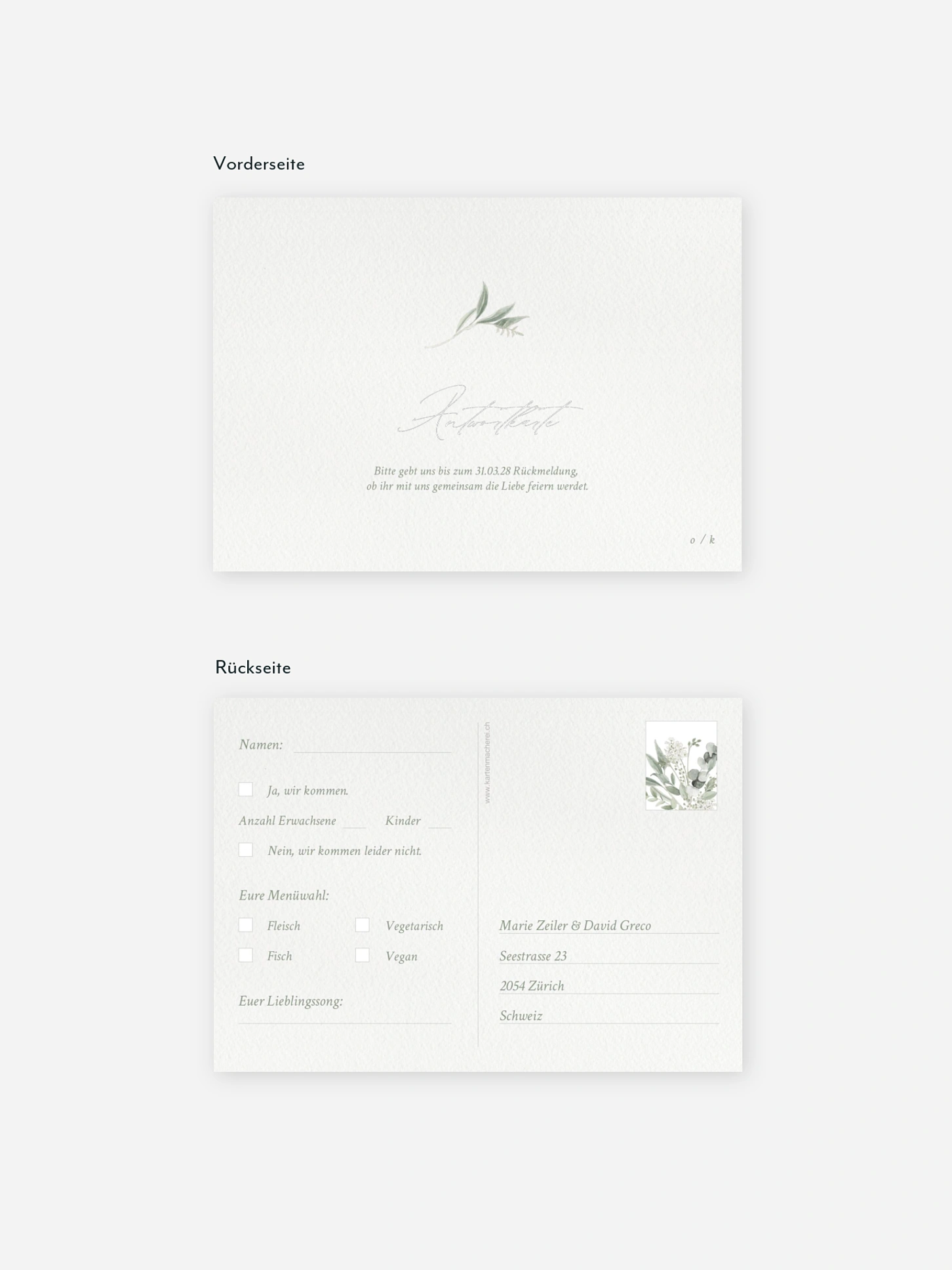 Antwortkarte Hochzeit Evergreen Elegance